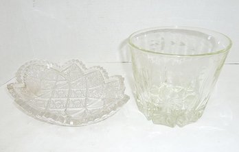 Vint Cut Glass Ice Cream Platter, Ice Bucket