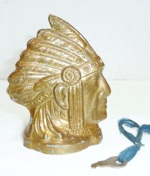 Vintage Indian Chief Coin Bank, KEY