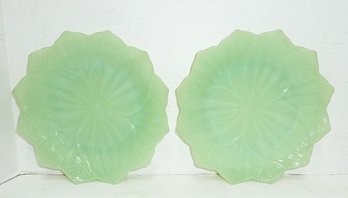 Jadeite LOTUS FLOWER Plates PAIR