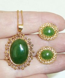 Gold Filled JADE Necklace, Earrings