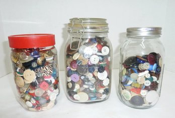 Unsearched Vintage Buttons, 3 Jars
