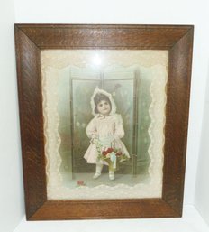 Vint. Oak Wood Framed Child Picture