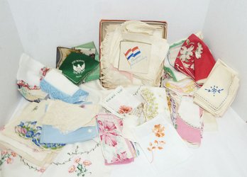 Vintage Linen In Tote, Table Cloths, Naps, Hankies