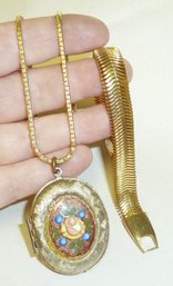 Vintage Locket Pendant, Bracelet LOT