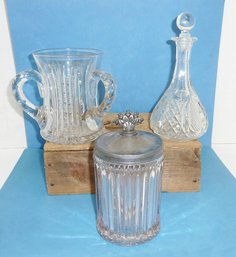 Antique Glass LOT, Loving Cup, Barber Bottle