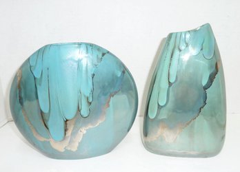 Pair Blue Luster Vases SIGNED
