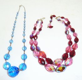 Vint Necklace PAIR, Glass Beads, 1 Mkd 925