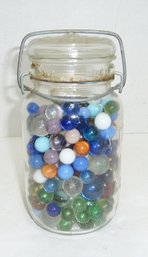 Vintage Marbles In Large Canning Jar