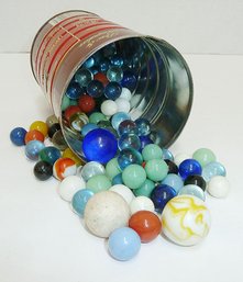 Vintage Marbles In Coffee Can