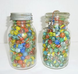 PAIR Canning Jars, Cat Eye Marbles