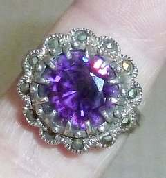 Vint Purple Ring Marked 925 Marcasite