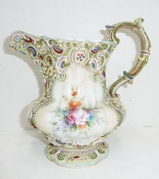 Vint. Porcelain Moriage Decorated Pitcher