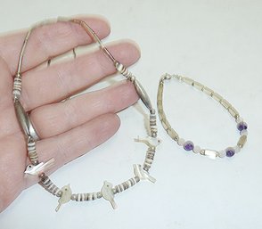 Native Am Silver MOP Bird Necklace, Bracelet LOT
