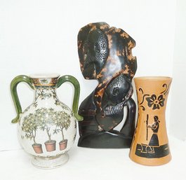 Native Vase, Carved Wall Hanging LOT