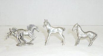 Small Pewter Horses LOT Of 3