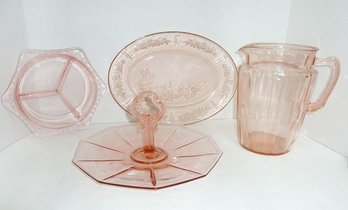 Vintage Pink Depression Glass LOT 4pc