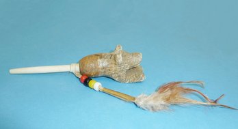 Soapstone Carved Bear Pipe, Native American