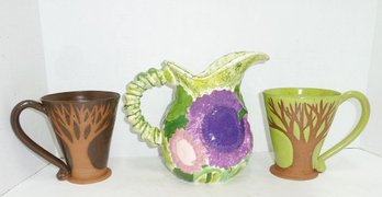 Ceramic Pitcher, 2 Mugs