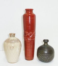 3 Pc Bottle Shape Art Pottery LOT