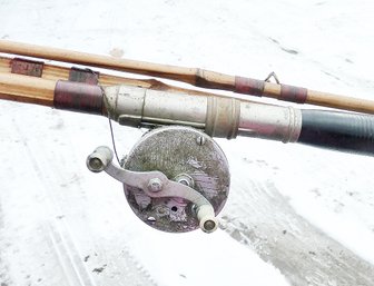2 Vintage Bamboo Fishing Rods, 1 Reel