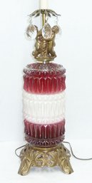 Ruby Colored MCM Table Lamp Cherubs, Prisms
