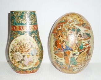 Satsuma  Decorated PAIR, Vase & Egg