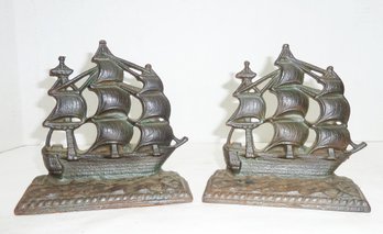 Vintage Cast Iron 'Galleon' Bookends