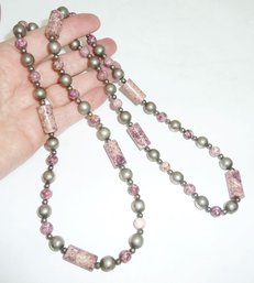 Long Silver Bead Necklace
