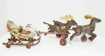 Vintage Cast Iron Reindeer & Sleigh