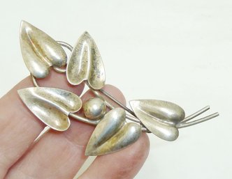 Large STERLING Silver Brooch, Leaf Design