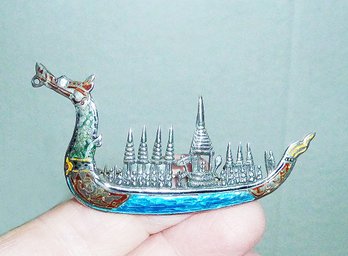 LARGE Sterling, Siam Dragon Boat Pin