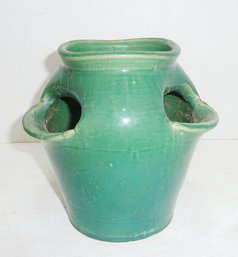 Vintage Green Glazed Flower Pot