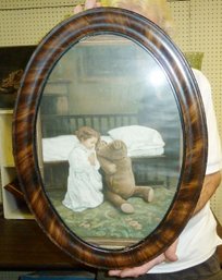 Vintage Framed Teddy Bear & Girl Picture