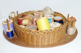 Vintage Wicker Thread Sew Basket