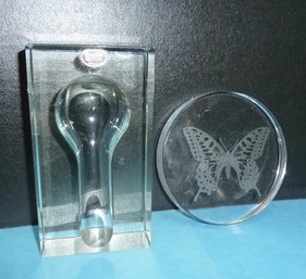 Tiffany & Co. Butterfly Paperweight, Crystal Pipe Tray