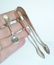 Vintage Silver Tongs With Salt Spoon