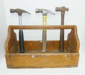 Vintage Wood Tool Carrier, Hammers LOT