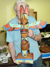 EX LARGE NA Totem Pole Hand Painted