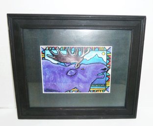 Framed Artist Print Moose, Signed