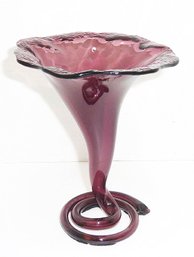 Vint Amethyst Trumpet Art Glass Vase