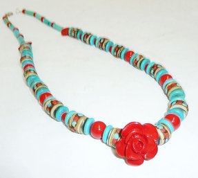 Vintage Aqua Red Necklace