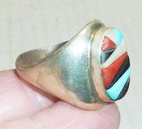 Native Am. Zuni Silver Inlay Stone Ring