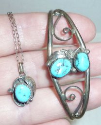 Vintage Silver Turquoise Cuff, Necklace PAIR