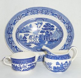 Vintage Blue Willow Platter, Etc