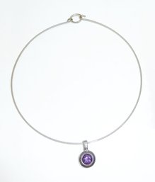 925 Purple Pendant On Wire Neck Collar