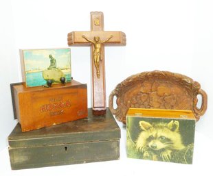 Vintage Wood LOT, Boxes, Cross