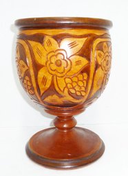 Carved Wooden Urn Planter