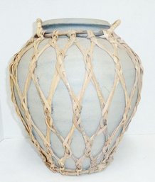 Large Pottery Urn, Wicker Wrapped Vase