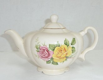 Vintage Yellow Pink Roses Teapot