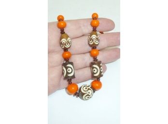 Vint Carved Bead Orange Necklace